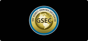 A gold and blue circular GSEC certification badge.