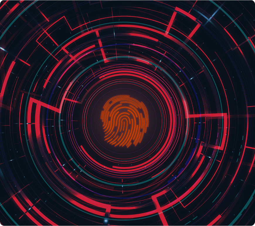 Futuristic fingerprint with neon circles